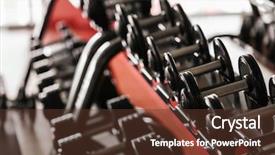  Presentation with gym - PPT theme with muscle mass - rack with different dumbbells background and a tawny brown colored foreground