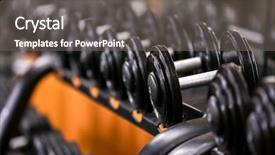  Presentation with gym - Slides featuring muscle mass - rack with different dumbbells background and a gray colored foreground