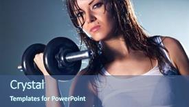  Presentation with mass - Presentation theme having muscle mass - young strong sexy woman background and a ocean colored foreground