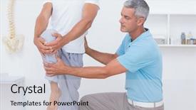  Presentation with doctor office - Presentation design consisting of muscle movement - doctor examining his patient legs background and a light gray colored foreground