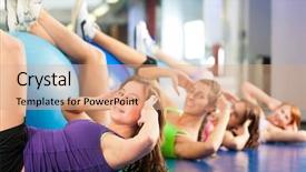  Presentation with gym ball - Beautiful presentation design featuring muscle movement - fitness - young women doing backdrop and a coral colored foreground