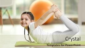  Presentation with yoga - Colorful presentation design enhanced with muscle movement - little cute girl practicing yoga backdrop and a mint green colored foreground