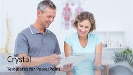  Presentation with doctor office - Presentation theme with muscle movement - woman using crutch and talking background and a light blue colored foreground