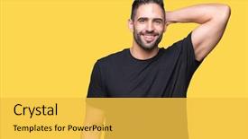  Presentation with muscle - Colorful theme enhanced with muscle movement - young handsome man over isolated backdrop and a  colored foreground