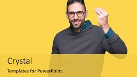  Presentation with young man wearing a hat - PPT layouts consisting of muscle movement - young handsome man wearing glasses background and a yellow colored foreground