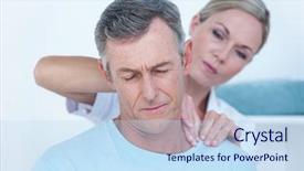  Presentation with muscle - Audience pleasing slide set consisting of muscle pain - doctor stretching her patient neck backdrop and a sky blue colored foreground