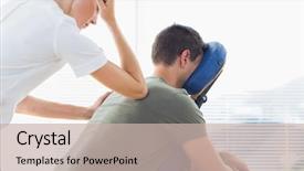  Presentation with massage therapist - Cool new slide deck with muscle pain - female therapist giving back massage backdrop and a soft green colored foreground