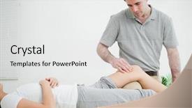  Presentation with muscle - Audience pleasing PPT theme consisting of muscle pain - woman lying on her back backdrop and a white colored foreground