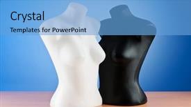  Presentation with physiology - Theme featuring muscle physiology - clothing mannequins isolated on white background and a light blue colored foreground