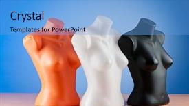  Presentation with clothing - Amazing slides having muscle physiology - clothing mannequins isolated on white backdrop and a  colored foreground