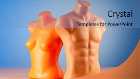  Presentation with clothing - Audience pleasing theme consisting of muscle physiology - clothing mannequins isolated on white backdrop and a teal colored foreground