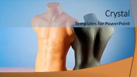  Presentation with clothing - Colorful PPT theme enhanced with muscle physiology - clothing mannequins isolated on white backdrop and a  colored foreground