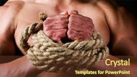  Presentation with struggle - Audience pleasing presentation consisting of muscle strain - rope-bounded hands of young male backdrop and a  colored foreground