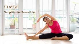  Presentation with muscle - Presentation theme having muscle strain - young asian female doing stretching background and a sky blue colored foreground