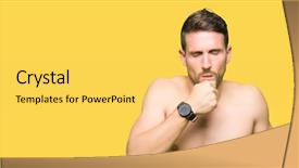  Presentation with guy nude chest - Presentation with muscle tissue - handsome shirtless man showing nude background and a yellow colored foreground