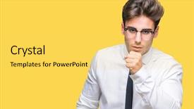  Presentation with women glass ceiling business cartoon - Colorful PPT theme enhanced with muscle tissue - young business man wearing glasses backdrop and a  colored foreground