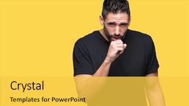  Presentation with isolated paw prints over white - Presentation theme enhanced with muscle tissue - young handsome man over isolated background and a  colored foreground