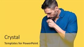 Presentation with isolated paw prints over white - Presentation theme enhanced with muscle tissue - young handsome man over isolated background and a yellow colored foreground