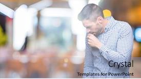  Presentation with healthcare - Colorful slide deck enhanced with muscle tissue - young handsome man over isolated backdrop and a light blue colored foreground