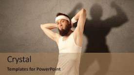  Presentation with urine of funny - Theme featuring muscle weakness - funny young guy posing background and a coral colored foreground