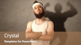  Presentation with funny cow on cow farm - Slide deck featuring muscle weakness - funny young guy posing background and a coral colored foreground