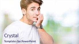  Presentation with stress and anxiety - PPT theme consisting of muscle weakness - young handsome man wearing white background and a  colored foreground