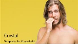  Presentation with long hair man - Beautiful PPT layouts featuring muscle weakness - young handsome shirtless man backdrop and a yellow colored foreground