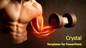  Presentation with weight lifting - Colorful PPT theme enhanced with muscles - fit bodybuilder lifting weight backdrop and a tawny brown colored foreground