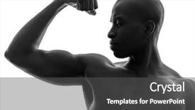  Presentation with flexing - Presentation theme having muscles strength - one african black man flexing background and a dark gray colored foreground