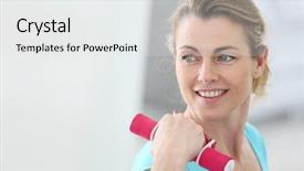  Presentation with fitness - Slide deck with portrait of mature fitness woman background and a white colored foreground