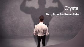  Presentation with reflection looking back to go forward - Audience pleasing slides consisting of think strong - young salesman standing with his backdrop and a  colored foreground