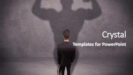  Presentation with salesman - Slide deck featuring looking at his musculous shadow background and a gray colored foreground