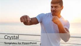  Presentation with martial arts - Beautiful PPT layouts featuring muscular african american young man athlete standing and practicing martial arts on sunrise backdrop and a lemonade colored foreground