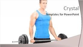  Presentation with barbell - Theme featuring muscular athlete holding a barbell isolated on white background background and a white colored foreground