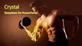  Presentation with body building - Cool new presentation theme with muscular body builder lifting weight backdrop and a tawny brown colored foreground
