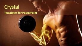  Presentation with body building - Amazing PPT layouts having muscular body builder lifting weight backdrop and a tawny brown colored foreground