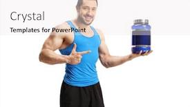  Presentation with protein - Amazing slide deck having muscular-bodybuilder-holding-a-pack backdrop and a white colored foreground