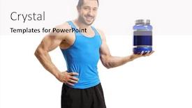  Presentation with protein - Audience pleasing presentation design consisting of muscular-bodybuilder-holding-a-pack backdrop and a white colored foreground