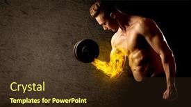  Presentation with weight lifting - Cool new presentation theme with muscular bodybuilder lifting weight with flaming biceps concept on background backdrop and a tawny brown colored foreground
