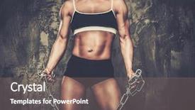  Presentation with chains - Cool new presentation theme with weightlifting power lifting equipment sports - muscular bodybuilder woman holding chains backdrop and a coral colored foreground