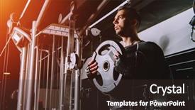  Presentation with exercises - Cool new presentation with muscular brutal man doing exercises backdrop and a tawny brown colored foreground