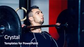  Presentation with barbell health - Slide set having muscular brutal man doing exercises background and a navy blue colored foreground