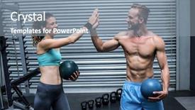  Presentation with five senses - Cool new slide set with muscular couple giving high five backdrop and a gray colored foreground