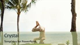  Presentation with nata de coco tropical - Presentation design having muscular healthy man doing yoga background and a mint green colored foreground