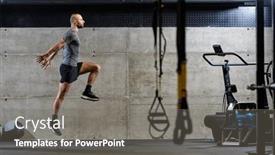  Presentation with air - Theme consisting of muscular-man-captured-in-air background and a gray colored foreground