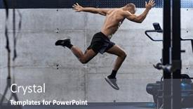  Presentation with ethnies jumping up in the air - Presentation enhanced with muscular-man-captured-in-air background and a gray colored foreground