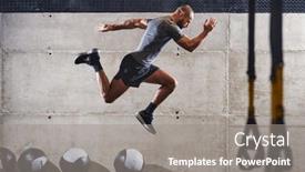  Presentation with diversity groups jumping up in the air - Slides featuring muscular-man-captured-in-air background and a gray colored foreground