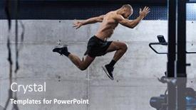  Presentation with multiethnics familly jumping in the air - Presentation featuring muscular-man-captured-in-air background and a gray colored foreground