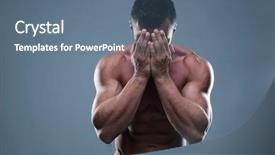  Presentation with hands and face - Slides having muscular man covering his face background and a ocean colored foreground