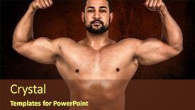  Presentation with flexing - Slide deck enhanced with muscular man flexing for camera against dark background background and a tawny brown colored foreground